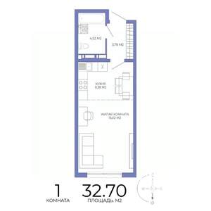 1-к квартира, строящийся дом, 33м2, 13/17 этаж