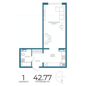 1-к квартира, строящийся дом, 43м2, 2/17 этаж