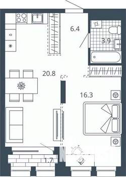 1-к квартира, вторичка, 49м2, 8/24 этаж