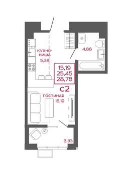 1-к квартира, вторичка, 29м2, 2/16 этаж