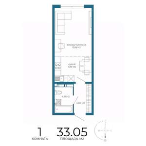1-к квартира, строящийся дом, 33м2, 3/17 этаж