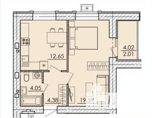 1-к квартира, вторичка, 45м2, 4/18 этаж