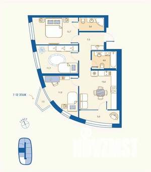 3-к квартира, вторичка, 73м2, 9/16 этаж
