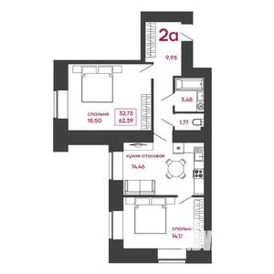 2-к квартира, вторичка, 62м2, 2/17 этаж