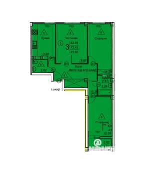 3-к квартира, строящийся дом, 74м2, 13/18 этаж