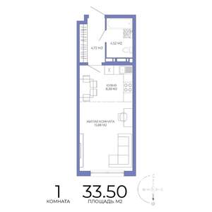 1-к квартира, строящийся дом, 34м2, 4/17 этаж