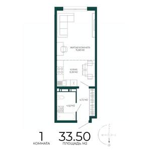 1-к квартира, строящийся дом, 34м2, 4/17 этаж