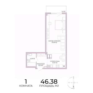 1-к квартира, строящийся дом, 46м2, 12/17 этаж