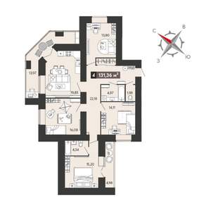 4-к квартира, строящийся дом, 131м2, 3/18 этаж