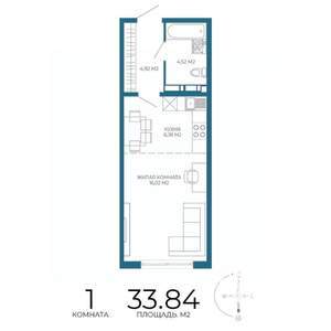 1-к квартира, строящийся дом, 34м2, 10/17 этаж