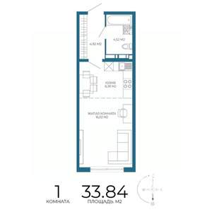 1-к квартира, строящийся дом, 34м2, 6/17 этаж