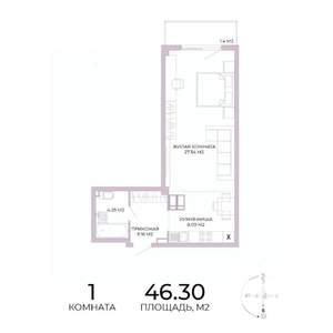 1-к квартира, строящийся дом, 46м2, 7/17 этаж