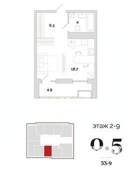 1-к квартира, вторичка, 34м2, 2/24 этаж