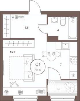 1-к квартира, вторичка, 35м2, 12/16 этаж