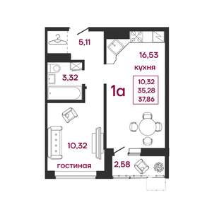 1-к квартира, вторичка, 38м2, 4/17 этаж