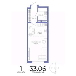 1-к квартира, строящийся дом, 33м2, 17/17 этаж