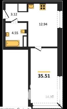 1-к квартира, сданный дом, 36м2, 1/20 этаж