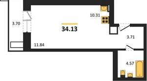 Студия квартира, вторичка, 34м2, 9/17 этаж