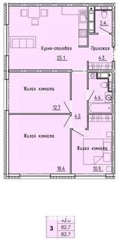 3-к квартира, строящийся дом, 83м2, 11/18 этаж