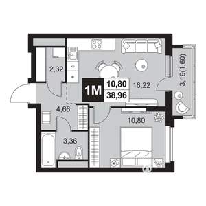 2-к квартира, вторичка, 39м2, 10/20 этаж