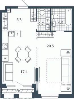 1-к квартира, вторичка, 54м2, 5/24 этаж