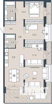 3-к квартира, вторичка, 103м2, 8/23 этаж