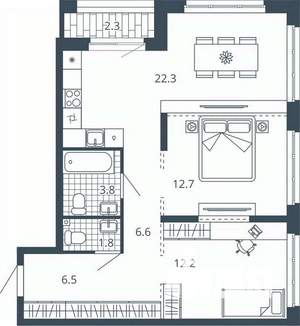 2-к квартира, вторичка, 68м2, 6/24 этаж