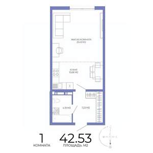 1-к квартира, строящийся дом, 43м2, 11/17 этаж