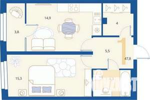 1-к квартира, вторичка, 48м2, 5/16 этаж
