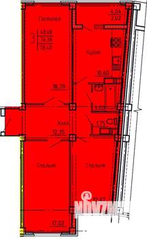 3-к квартира, строящийся дом, 78м2, 11/18 этаж