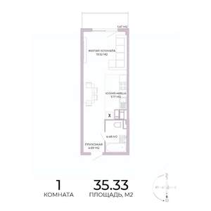 1-к квартира, строящийся дом, 35м2, 10/17 этаж