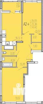 2-к квартира, сданный дом, 74м2, 4/18 этаж