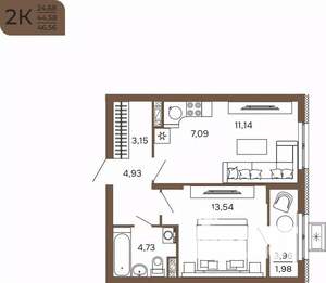 2-к квартира, вторичка, 47м2, 3/17 этаж