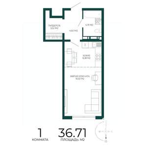 1-к квартира, вторичка, 37м2, 12/17 этаж