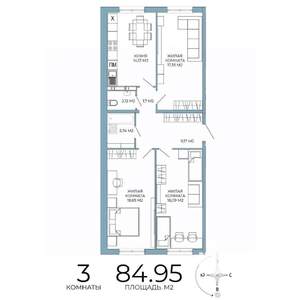 3-к квартира, вторичка, 85м2, 11/18 этаж