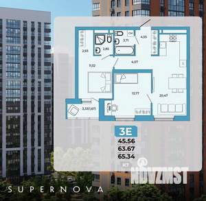 3-к квартира, сданный дом, 65м2, 7/20 этаж