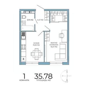 1-к квартира, строящийся дом, 36м2, 5/18 этаж