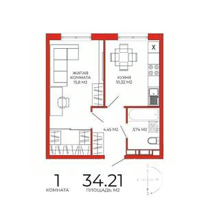 1-к квартира, вторичка, 34м2, 8/18 этаж