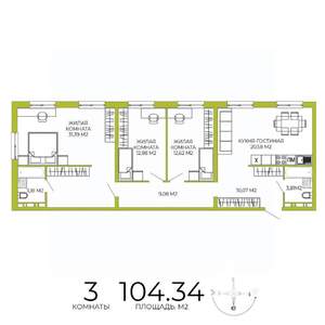 3-к квартира, строящийся дом, 104м2, 3/18 этаж