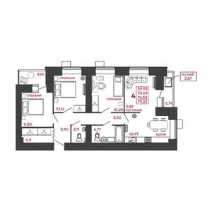 4-к квартира, вторичка, 79м2, 1/17 этаж
