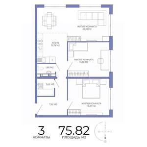 3-к квартира, строящийся дом, 76м2, 17/17 этаж