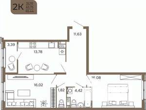 2-к квартира, вторичка, 65м2, 2/17 этаж
