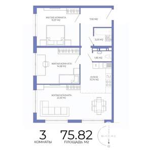 3-к квартира, строящийся дом, 76м2, 13/17 этаж