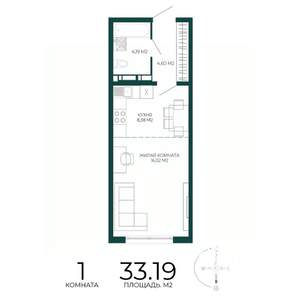 1-к квартира, строящийся дом, 33м2, 8/17 этаж