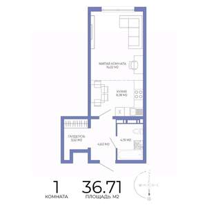 1-к квартира, строящийся дом, 37м2, 12/17 этаж