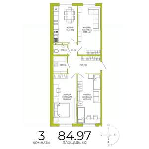 3-к квартира, строящийся дом, 85м2, 12/18 этаж