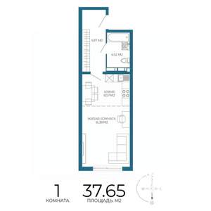 1-к квартира, строящийся дом, 38м2, 7/17 этаж