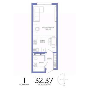 1-к квартира, строящийся дом, 32м2, 11/17 этаж