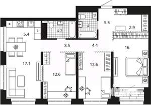 3-к квартира, вторичка, 90м2, 19/23 этаж