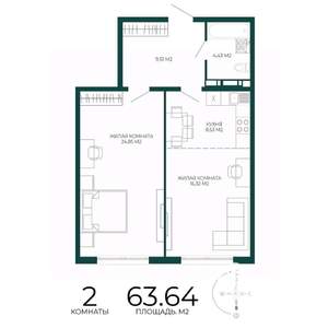 2-к квартира, вторичка, 64м2, 11/17 этаж